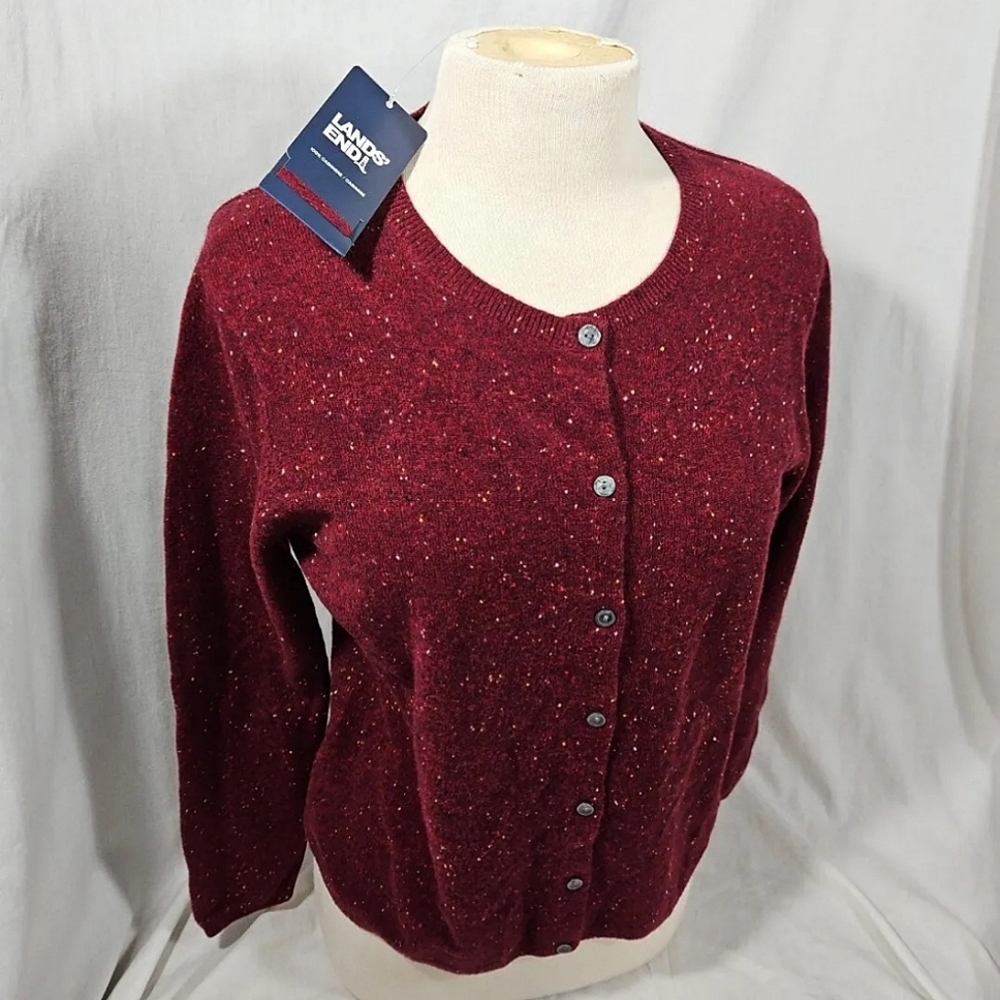 Cashmere Cardigan Sweater Lands End Maroon Red Womens Medium M Pearl Buttons New